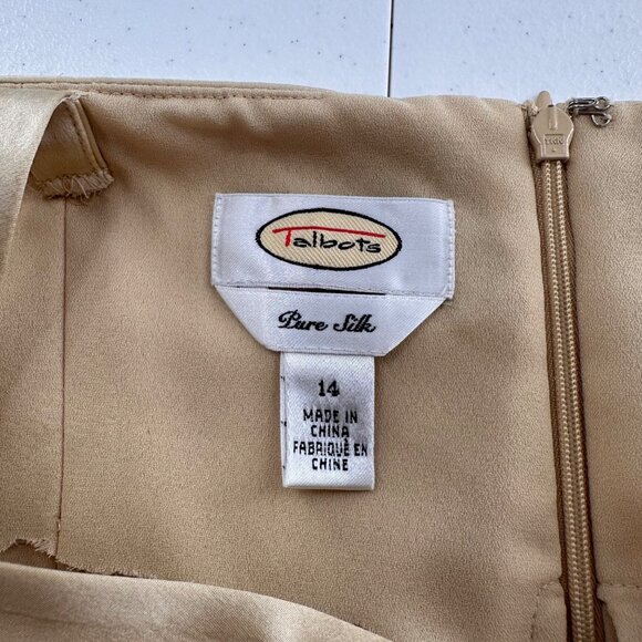 Talbots Womens Champagne Silk Sleeveless Midi Dress Size 14 Beige Y2K Fairy Read - Picture 2 of 14